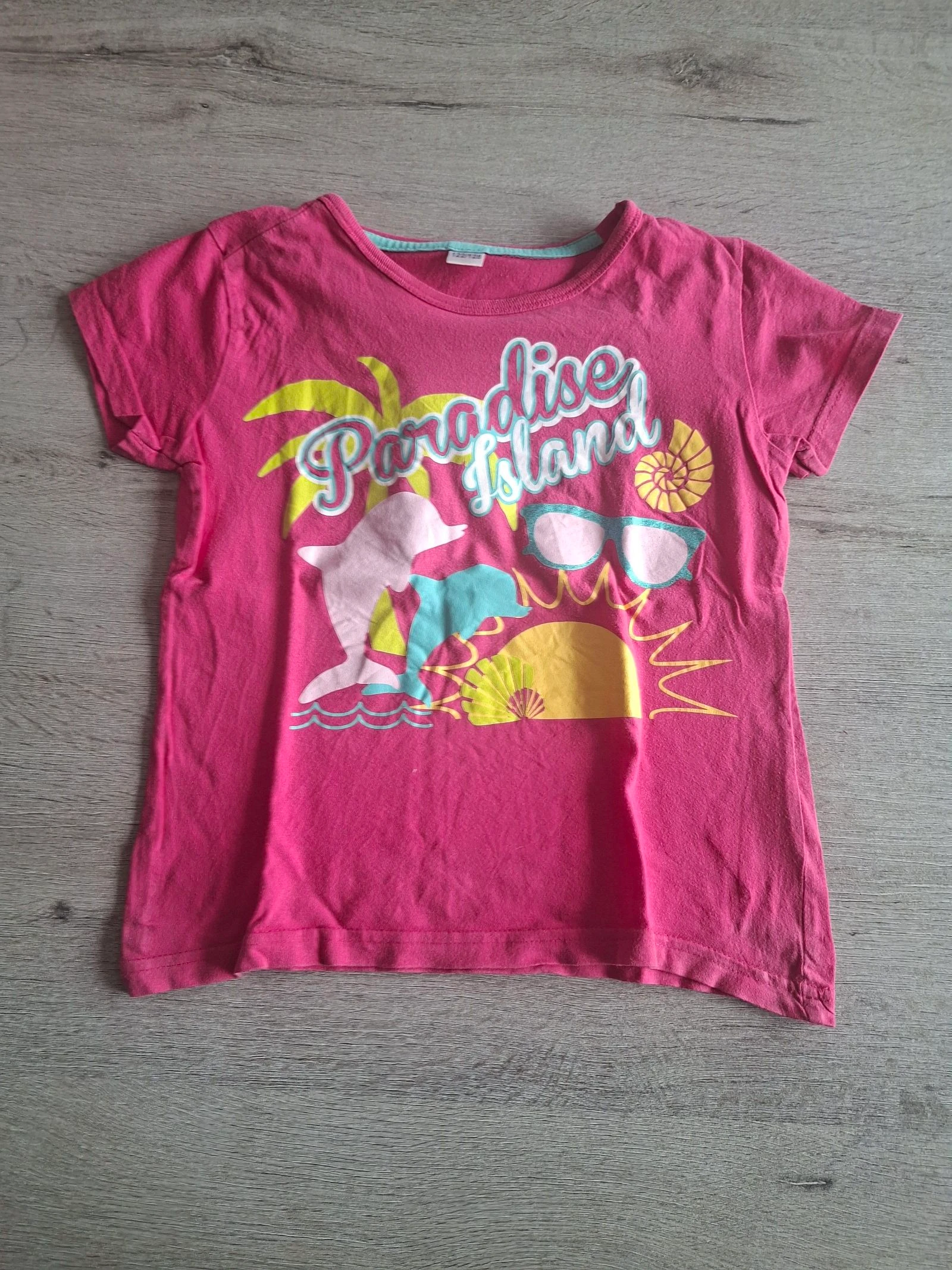 🌷F3-26🌷T-shirt fille Zeeman – Paradise Island – Rose fuchsia – Taille 122/128 (7/8 ans)🌷 – photo 2